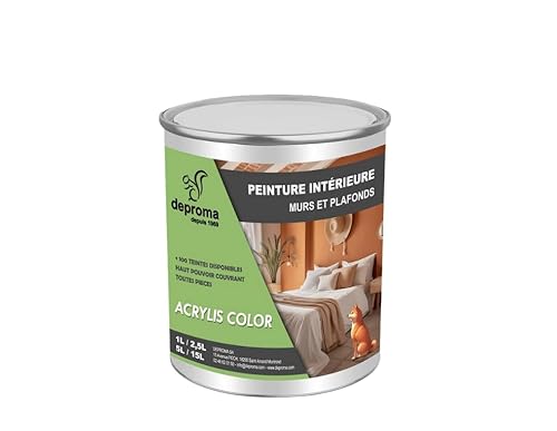 DEPROMA Peinture Acrylique Intérieure 1L - Finition Velours – Haute Opacité – Séchage Rapide – Fabrication Française (Blanc)