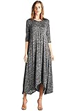 12 Ami Solid 3/4 Sleeve Pocket Loose Maxi Dress Black 2 Tone Knit L