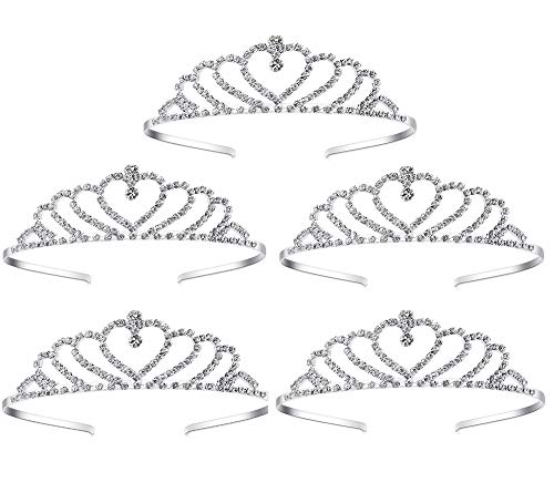 Lovelyshop Girls Heart Rhinestone Tiara Crown for Wedding Prom Birthday Prinecess Party-5pack