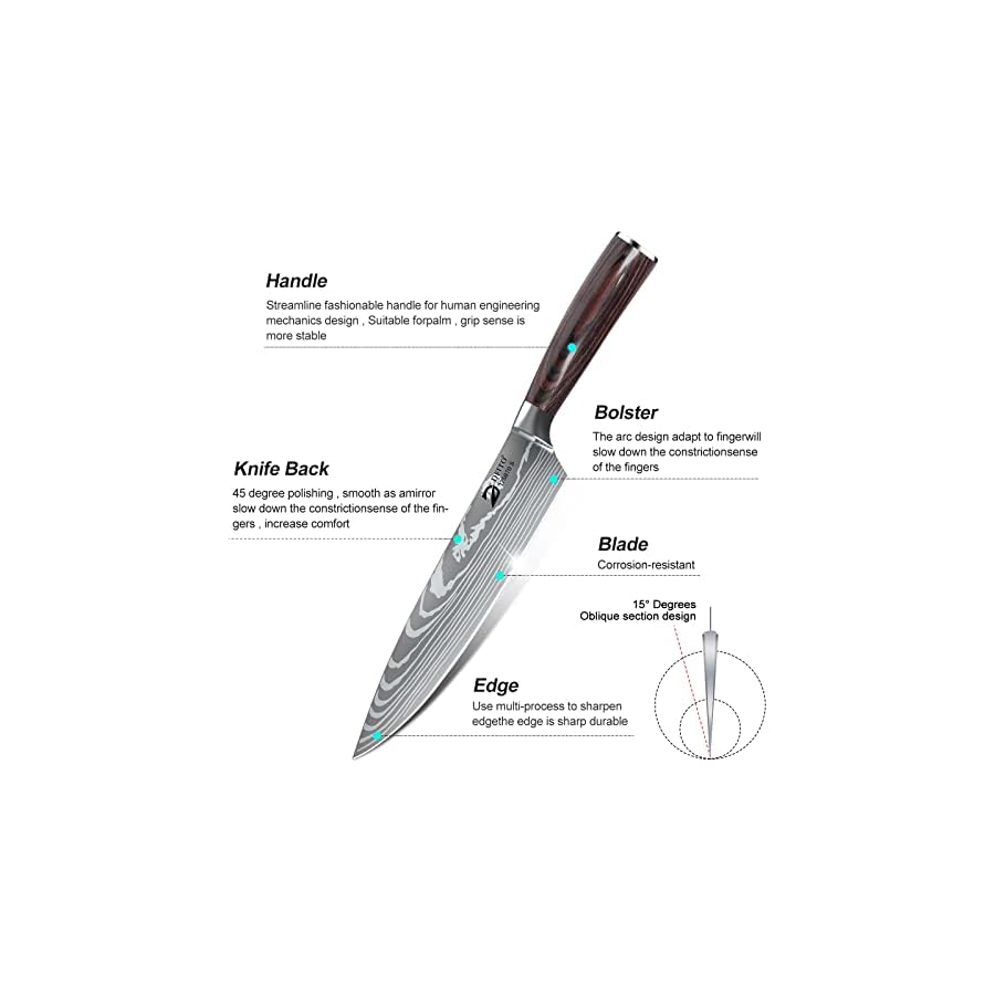Dfito Chef Knife Sets with Roll Bag, 9 Pieces Professional Knife Set, High Carbon Stainless Steel Kitchen Chef Knife Set, Red Pakkawood Handle, Dishwasher Safe