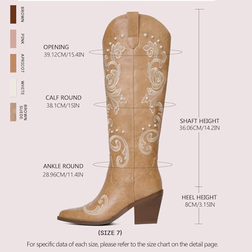 Image of Western Cowboy Boots for Women Knee High Cowgirl Boots with Classic Embroidered, Pointed Toe Chunky Heel Fashion Retro Classic Pull On Tall Boot Women Fall Winter