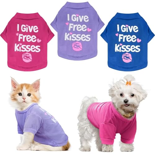 PETCARE 3 Pack Small Dog Shirts Girl Puppy Clothes Cat T Shirt Soft Cotton Short Sleeve Tee Shirts for Small Dogs Girls Chihuahua Yorkie Shih Tzu Pomeranian Thanksgiving Valentines Outfits