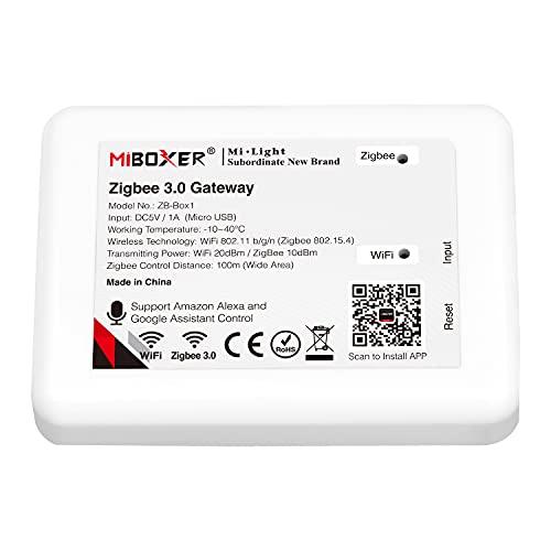 LIGHTEU®, Milight Miboxer Zigbee3.0 Gateway kompatibel mit Allen Zigbee 3.0 Produkten, unterstützt APP und Sprachsteuerung, ZB-Box1