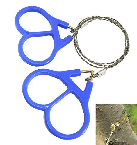 2pcs Outdoor Camping Hiking Pocket Saw Wire Travel Emergency Survive Tool Stainless Steel Wire Kits with Finger Handle for Cutting