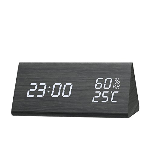 Digital Alarm Clock, Wooden Alarm Clock with Dual Time (12/24) Mode, 3 Levels Brightness,