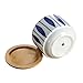 GeLive 3 Inch Ceramic Succulent Planter, Cactus Plant Pot, Flower Container with Bamboo Drip Tray, Indoor Outdoor, Set of 2 (Wave and Blue Flower)