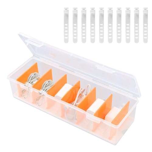 Anseom Caja Organizadora Cables Caja de Gestión de Cables con 7 Separadores Extraíbles y 10 Bridas de Cables Organizador de Cables Plástico para Almacenamiento de Escritorio Oficina Transparente
