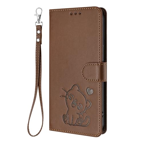 「Olier」Google Pixel 8 用 ケース 手帳型 グーグル ピクセル8 用 カバー 可愛い押しハート猫柄 レザーケース カード収納 スタンド機能 耐衝撃 財布型 カバー マグネット内蔵 レンズ保護 ストラップ付き スマホケース