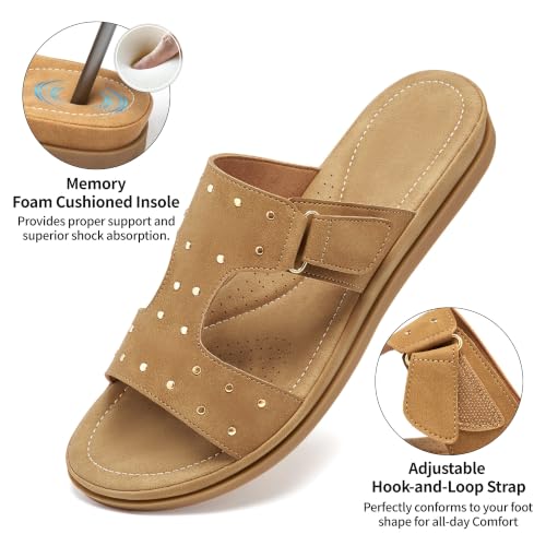 Image of Womens Comfortable Slides Sandals: Softy Memory Foam & Breathable Insole for Casual Walking - Slip-On Design & Lightweight Non-Slip Outsole for Daily Travel