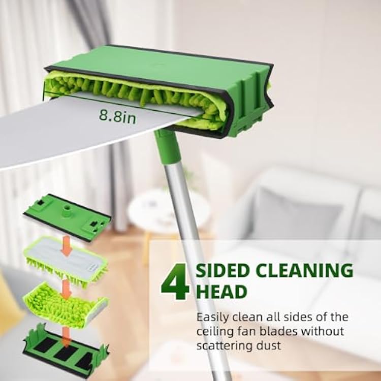 Ceiling Fan Cleaner Duster with 6 Ft/72'' Extension Pole High Ceiling Fan Blade Cleaning Tool