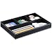 KINGFOM 4-Compartment Office Supplies Desk Collection Drawer Director Tray Wooden Struction Stationery Organizer Pen Pencils Holder Container(black)