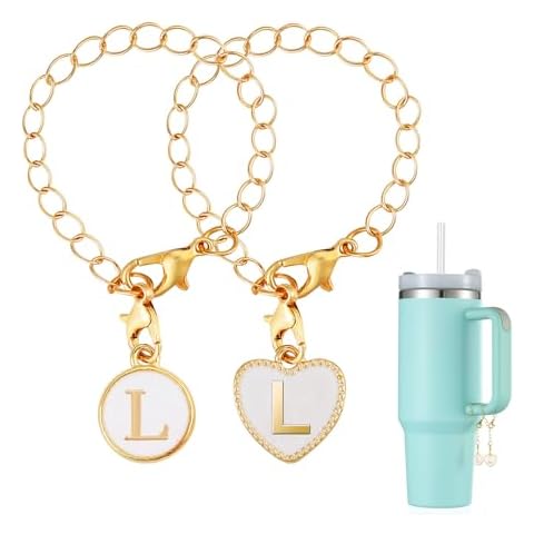 iBuneerly 2pcs Letter Charm Accessories for Stanley Cup, Name ID Initial Letter Charm Personalized for Stanley/Simple Modern Tumbler, Water Cup Handle Chain Identification Charms Cover