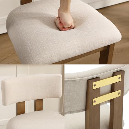 Image of BESTANO 26 inch Counter Stools Set of 4 Counter Height Bar Stools with Back and Solid Wood Legs Modern Farmhouse Linen Upholstered Kitchen Bar Stools Countertop Chairs, Beige