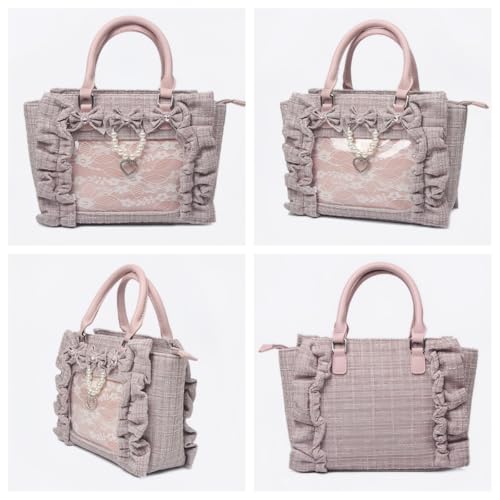 Image of Ita Bag Pins Display Single Shoulder Crossbody Bag Ruffles Bow Purse and Handbag for Women Nylon Tote Bag with Insert (Pink)