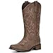IUV Cowboy Boots For Women Square Toe Wide Cowgirl Mid Calf Western Pull On Fashion Cowboy Boots
