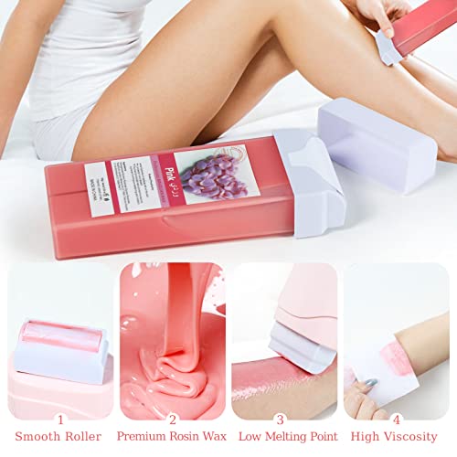 Roll On Waxing Kit,Beth lee Hair Removal Roll On Wax Warmer with Wax Cartridge Depilatory Wax Roller Refill for Legs,Arms and Underarm