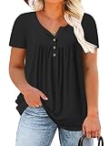 Plus Size Sexy Tops XL Womens Henley V Neck Shirts Loose Fit Blouses Black 16W