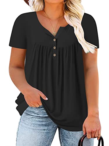 Plus Size Sexy Tops Xl Womens Henley V Neck Shirts Loose Fit Blouses Black 16W #TOP21