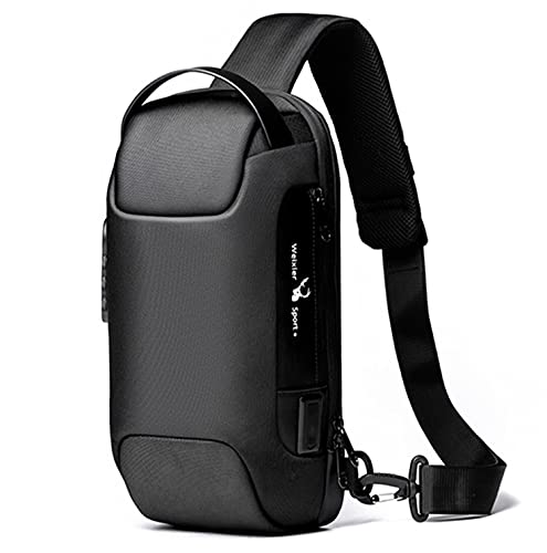 WEIXIER Bolsa masculina casual de couro para corrida Bolsa de mão do homem de couro Preto