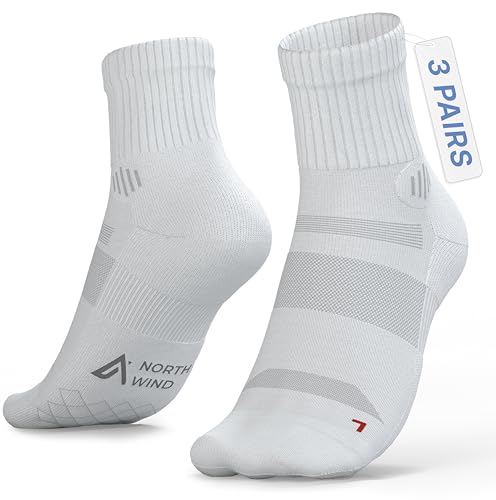 Image of North Wind Performance Quarter Length Running Socks (3 Pairs) – Anti-Blister Cushioned Compression, Breathable Moisture-Wicking Grip for Men & Women, Gym, Long-Distance Running & Hyrox