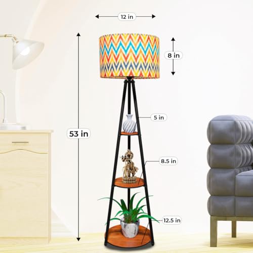 Image of Rellon Floor Lamp with 3 Storage Shelves, Metal FloorLamp for Living Room Standing Home Decoration FloorLamp Shade Reading for,Office,Kitchen,Bedroom (A5)