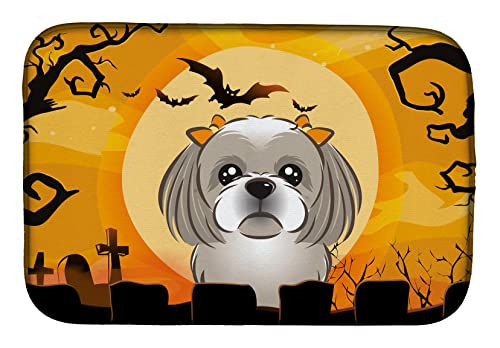 Caroline's Treasures BB1808DDM Halloween Gray Silver Shih Tzu Dish Drying Mat Absorbent Dish Drying Mat Pad for Kitchen Counter Dish Drainer Mat for Countertop, 14 x 21", Multicolor
