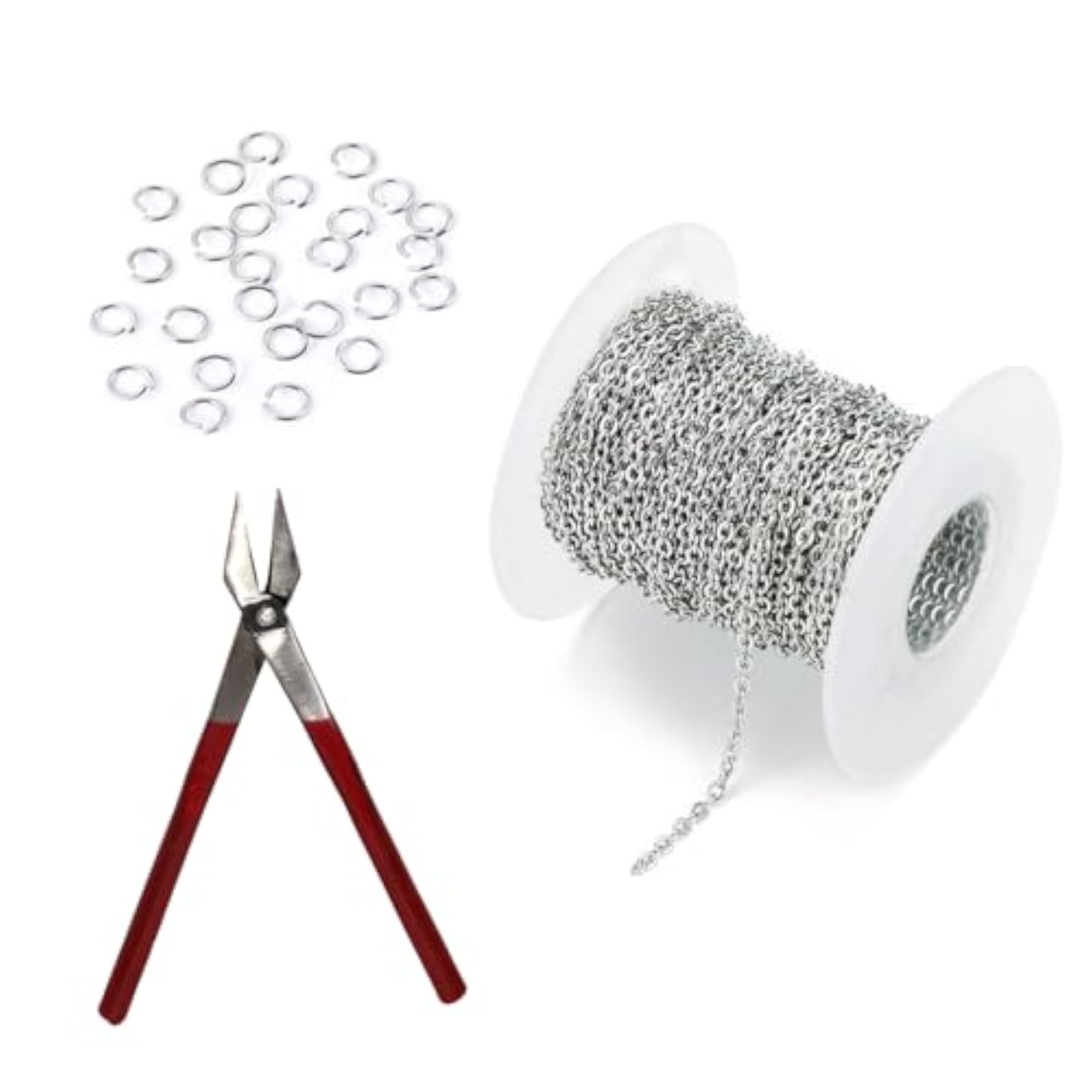 Link Anchor Chain & Jump Ring Sitara Silver with Sandasi Tool Kit for DIY Jewellery Making