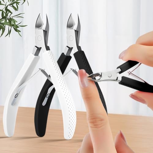 White/Black 2PCS Cuticle Trimmer Nipper & Cutter with Silicone Handle, Stainless Steel Remover Tool for Nail Care, Manicure Pedicure Essentials