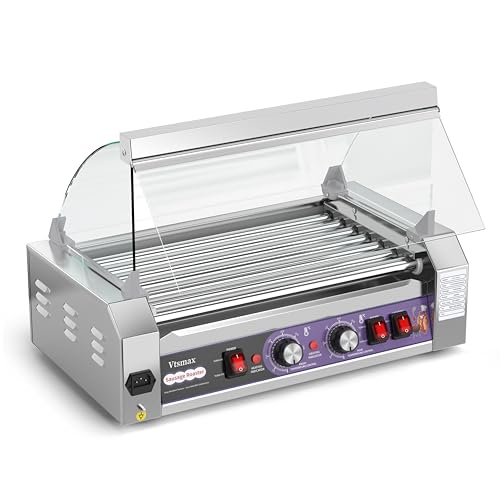 Commercial Hot Dog Roller 7-Tube 304 Stainless Steel Rollers 18 Hot Dogs Capacity, 1060W for Fast Heating, Removable Oil Drip Tray for Easy Clean, Suitable for Party, Home, Food Truck & Restaurant Use