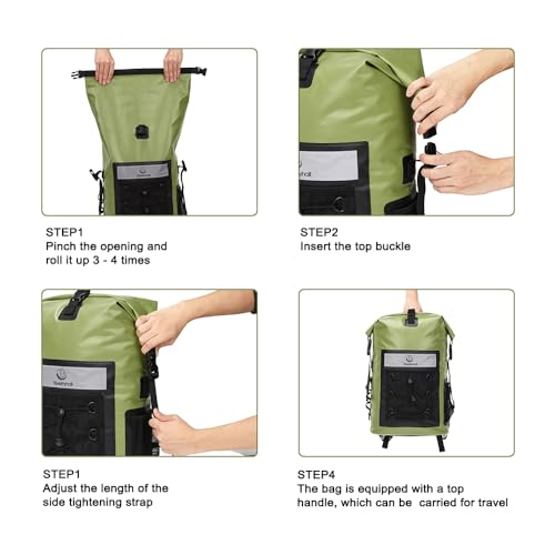 Mochila seca impermeable Blueshyhall 30L, mochila de viaje con cierre enrollable, resistente al agua para kayak, rafting, navegación, pesca, camping y playa - Verde miniatura 5