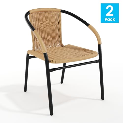 Image of Flash Furniture Lila 2 Pack Beige Rattan Indoor-Outdoor Restaurant Stack Chair