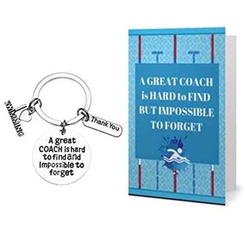 Swim Coach Keychain and Card Gift Set, Swimming Coach Gifts, Great Coach is Hard to Find Coach Keychain