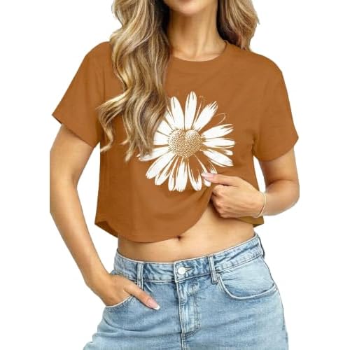 Womens Crop Tops Short Sleeve Cropped Tshirts Crewneck Summer Grapgic Tees