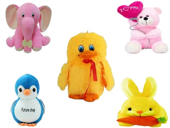 Image of Special Combo In For Kids Baby Elephant|Balloon Teddy|Duck|Penguin|Rabbit (Pack Of 5). Teddy Bear-25 Cm (Pink)