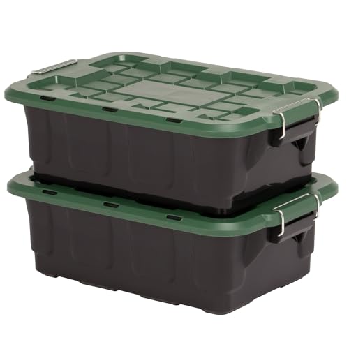 Image of HOMZ 2 Pack 10-Gallon Plastic Stackable Storage Bin with Lid, Container Box with Latching Handles for Home Garage Organization, Black /Green