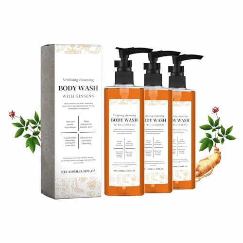 Ginseng Gel douche pour le corps, savon liquide naturel au ginseng, nettoyage efficace et hydratant, favorise l'éclat avec un parfum frais, pour une peau rayonnante tous les jours (3 pièces)