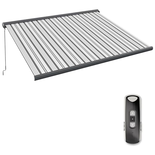 paramondo Markise Kassettenmarkise Curve 2000 Gelenkarmmarkise Balkon Terrasse Sichtschutz, mit jarolift Funkmotor & Funkhandsender, 345 x 300 cm, Gestell Anthrazit, Stoff Multi Weiß-Grau