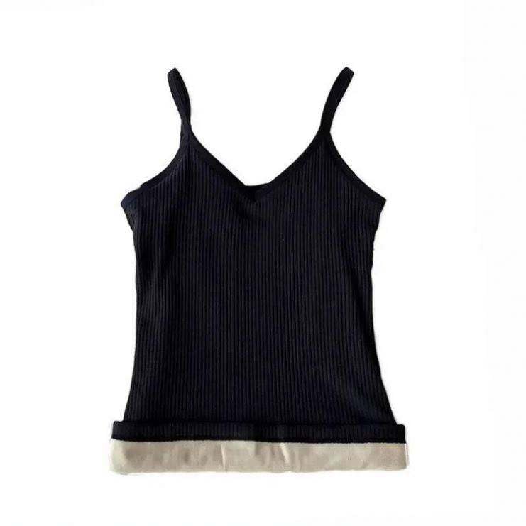 Image of Women's Thermal Fleece-Lined Ribbed Camisole Tank Top -School Girls Adjustable Spaghetti Strap Undershirt, Winter Warm Base Layer Cami, Soft Stretch Sleeveless Top