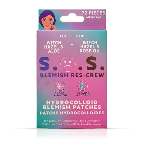 Image of Yes Studio 72-Piece Hydrocolloid Blemish Dots, Clear Spot Patches in Assorted Sizes with Witch Hazel, Aloe and Rose Oil to Help Absorb Oil and Cover Blemishes