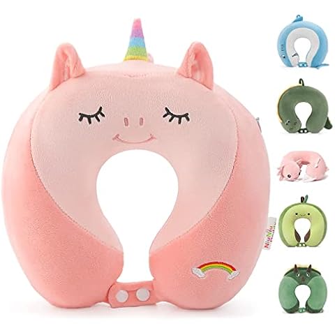 Niuniu Daddy Unicorn Kids Travel Pillows for 3-8 Y/O, Travel Essentials for Kids Road Trip, Soft Memory Foam Neck Pillows for Airplane, Car Seat, Traveling for Boys Girls Toddler - Unicorn Neck Pillow Cover