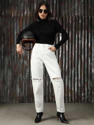 Image of High Star Women Washed Cotton Mom Fit High- Rise Jeans 40
