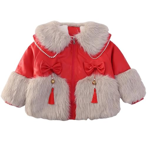 Girls Coat Red, Faux Fur Jacket, Warm Coats for Girls 1-8Y, Kids Heavyweight Winter Coat, Girls Jacket for Winter