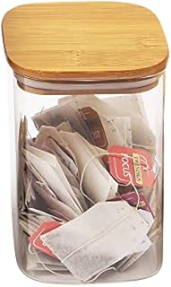ORNAMI Square Glass Food Jar with Natural Bamboo Lid and Airtight Sealing, BPA-Free, Clear Canister Container for Kitchen Storage (1.5L, Set of 3)
