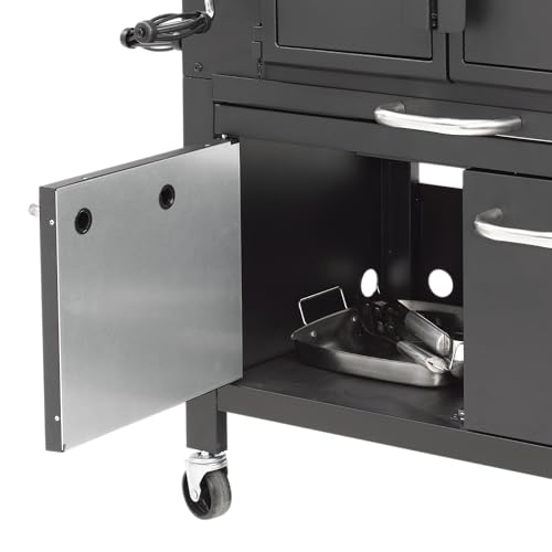 CosmoGrill NEW Ignis Premium Smoker Barbecue Charcoal BBQ Grill, Large Dual Cooking Area, Cast Iron, Side Table Warming Rack, Portable, Adjustable Charcoal Tray Air Vents Built-in Thermometer - Image 8