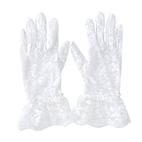 LIOOBO 1 para Damen Spitzenhandschuhe Loral Muster Brauthandschuhe Sommer UV Schutz Kurze Handschuhe für Kleid Fahren Hochzeitsoper Party (Weiß)