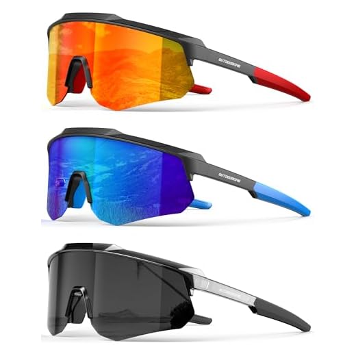OUKEMAX Polarized Sports Sunglasses for Men Women, UV400 One-Piece Lens Sport Shades for Baseball, Running, Cycling, Fishing Transparent Black-Blue-Red