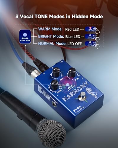 Image of FLAMMA FV04 Vocal Harmony Pedal Vocal Effects Processor Stompbox Voice Mic Harmonizer with Reverb 12 Pitches with 11 Different Harmony Modes All-In-One for Singer and Guirist Singing Recording