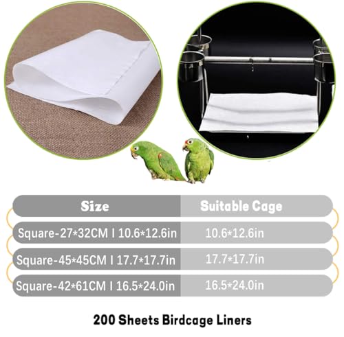 Image of QBLEEV Bird Cage Liner Paper, Extra Large Size Pre Cut Sheets for Birdcages, Precut Absorbent Disposable Non-Woven Cages Cushion Pad Mat Accessories, Square-200 Sheets, 16.5x24.0in