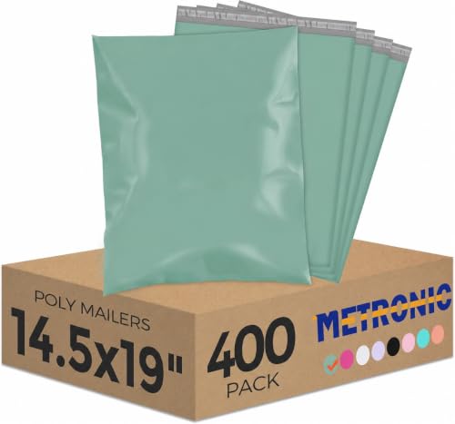 Image of Metronic Poly Mailers 14.5x19 400PC, Large Poly Mailers for Small Business Self-Seal Shipping Bags for Clothing, Shipping Envelopes, Packaging Bags, Mailing Poly Bags,Grayed Jade Green