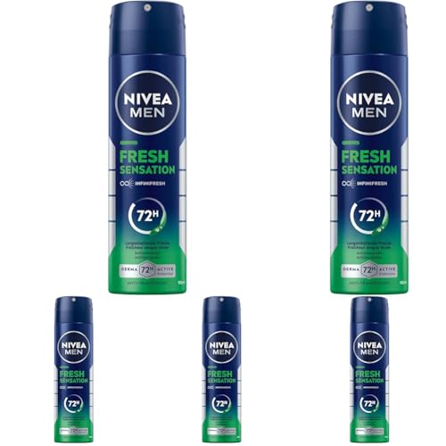 NIVEA MEN Fresh Sensation Deo Spray, Deodorant mit 72h Anti-Transpirant-Schutz gegen Schweiß und Geruch, Deospray mit antibakterieller Wirkung und frischem Duft (150 ml) (Packung mit 5)